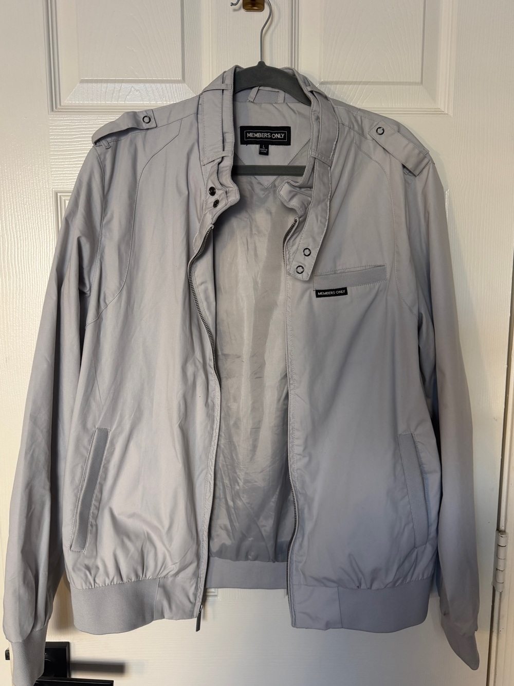 Members Only Light Gray Men's Racer Jacket- L